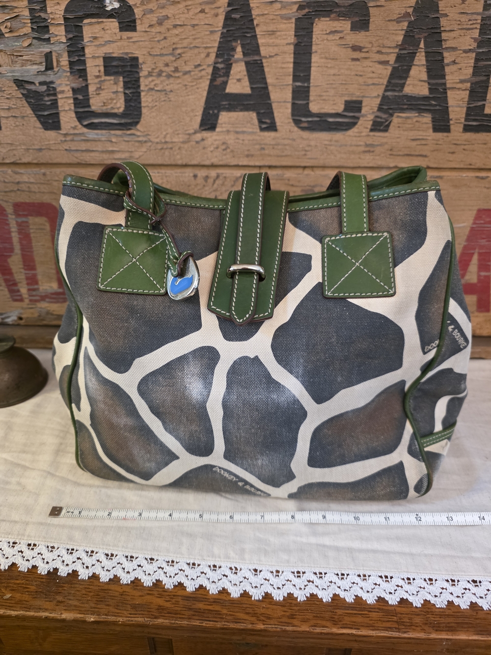 Dooney & Bourke Green Trim Giraffe-Print Canvas Tote